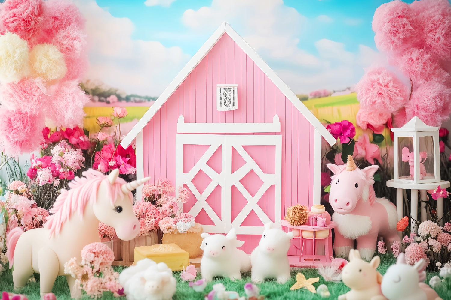 Fall Backdrop Pink Unicorn Farm Fantasy Backdrop UK LXX57-161