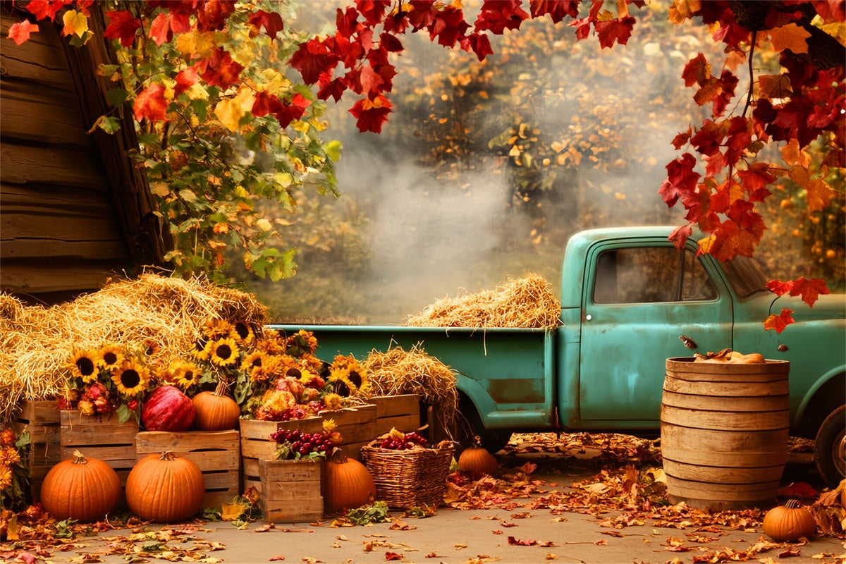 Fall Backdrop Rustic Blue Truck Sunflower Backdrop UK LXX57-171