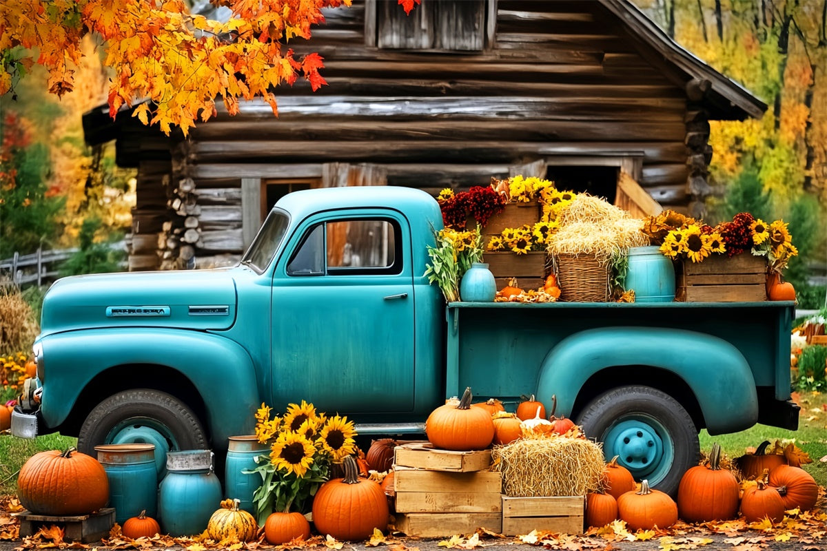 Fall Backdrop For Photos Cabin Harvest Truck Backdrop UK LXX57-172