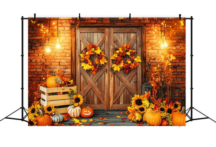 Fall Photography Backdrops Wreath Porch Light Backdrop UK LXX57-173