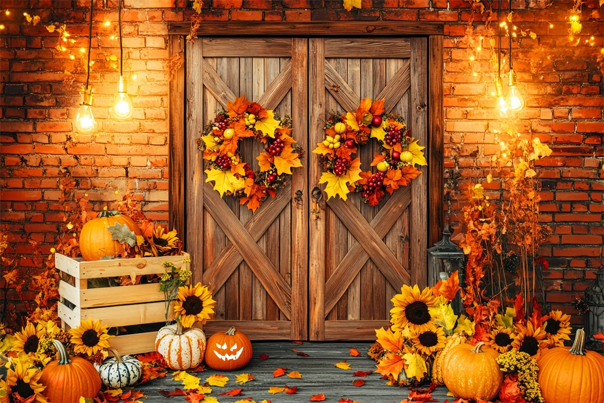 Fall Photography Backdrops Wreath Porch Light Backdrop UK LXX57-173