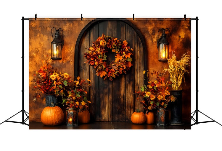 Autumn Photo Backdrop Harvest Wreath Door Backdrop UK LXX57-174