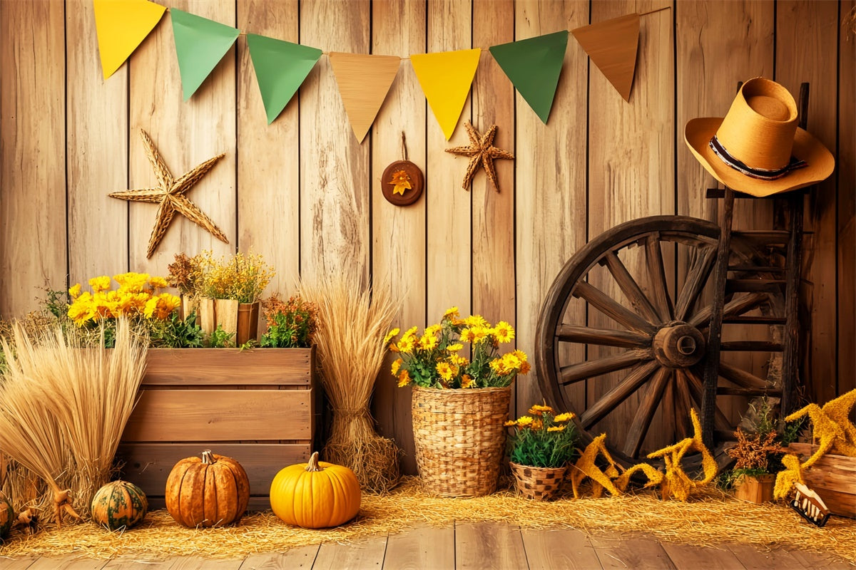 Fall Photography Backdrops Wooden Wall Flower Backdrop UK LXX57-176