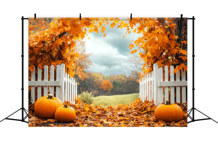 Fall Leaves Backdrop Pumpkin Grove Fence Backdrop UK LXX57-179