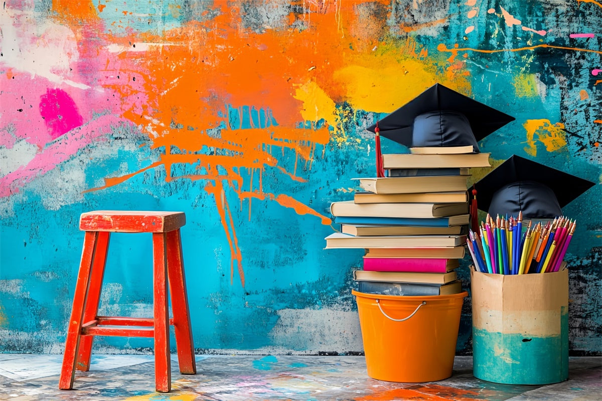 School Picture Backdrop Graffiti Wall Study Backdrop UK LXX57-18