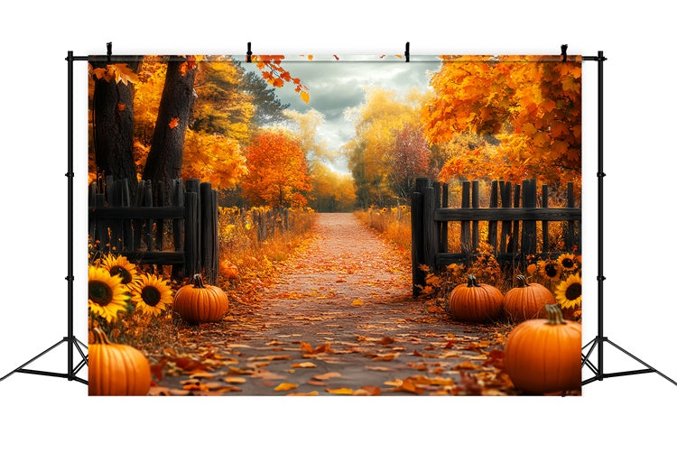 Fall Backdrop Rustic Fence Harvest Forest Photo Backdrop UK LXX57-181