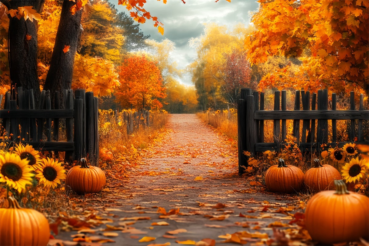 Fall Backdrop Rustic Fence Harvest Forest Photo Backdrop UK LXX57-181