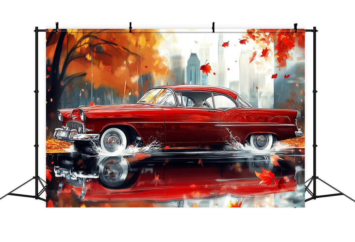 Fall Photo Backdrop Vintage Car Urban Glow Backdrop UK LXX57-182