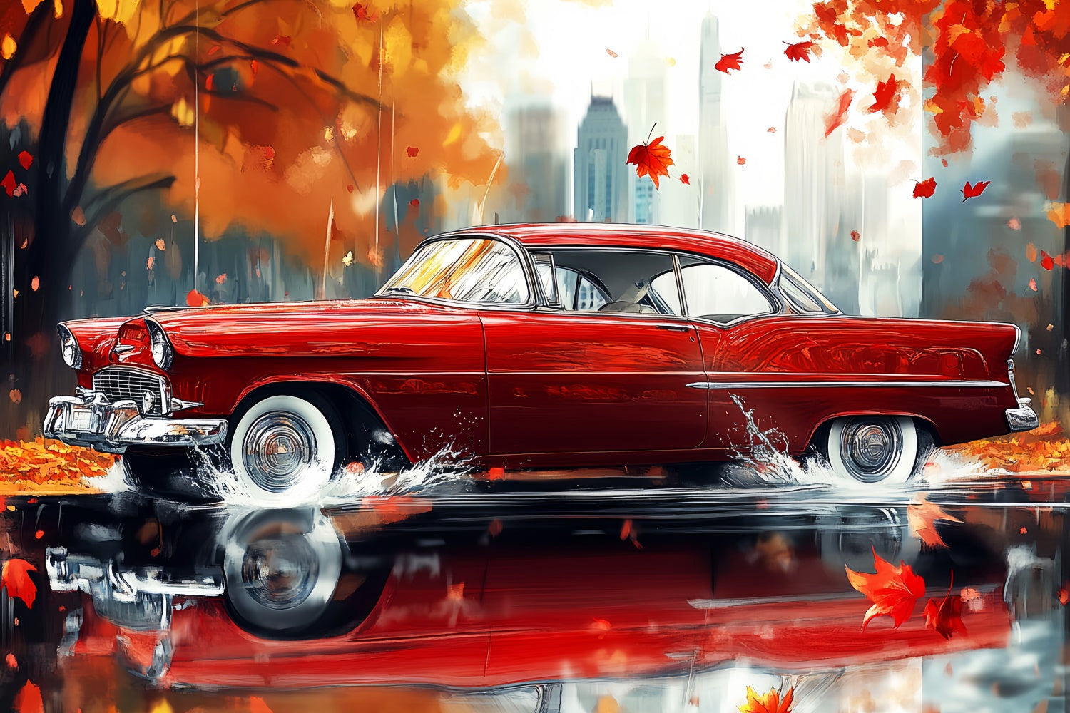 Fall Photo Backdrop Vintage Car Urban Glow Backdrop UK LXX57-182