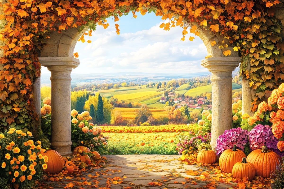 Fall Backdrop Rustic Arched Garden View Backdrop UK LXX57-185