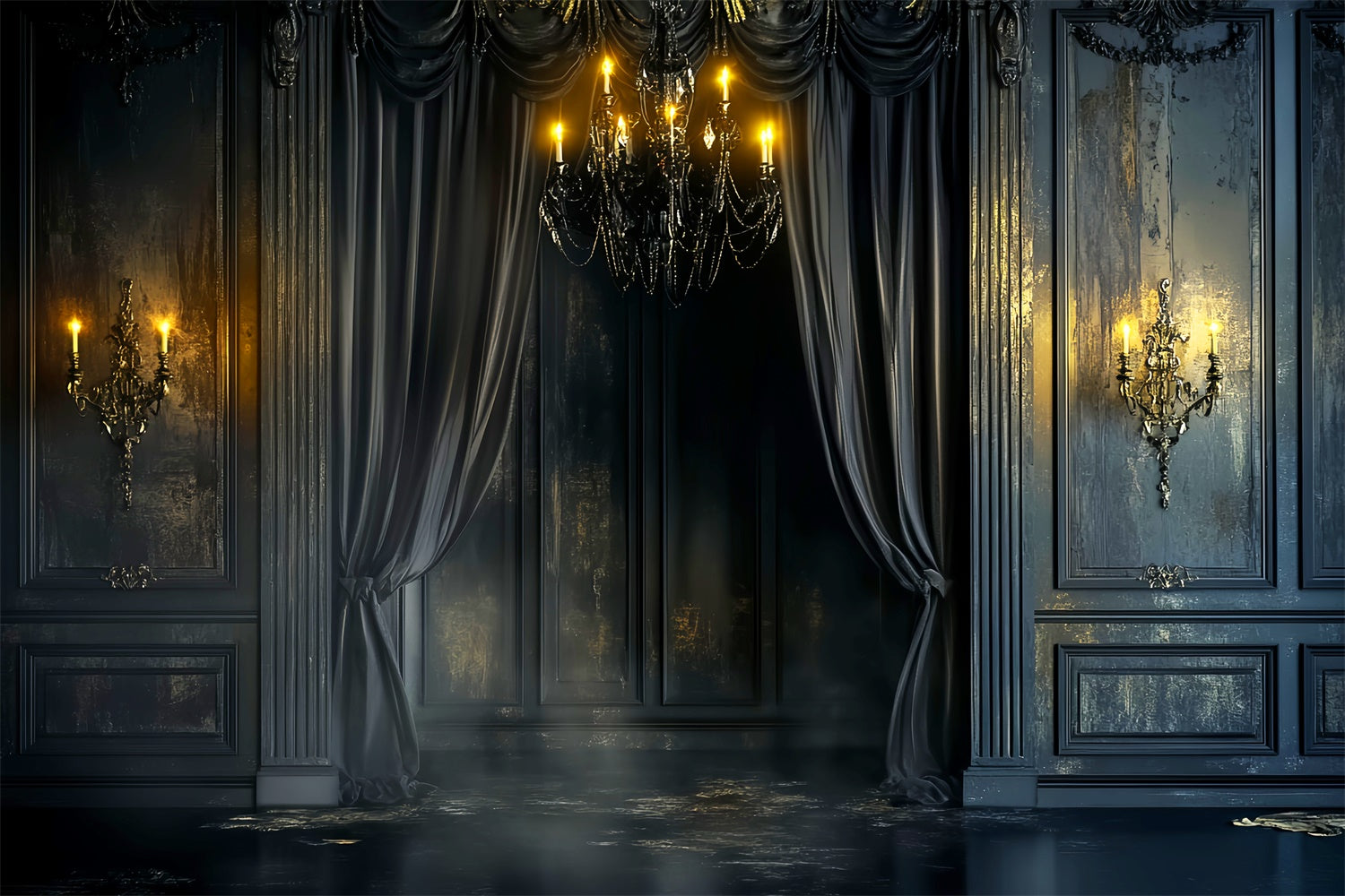 Baroque Backdrop Black Velvet Candlelight Vintage Backdrop UK LXX57-188