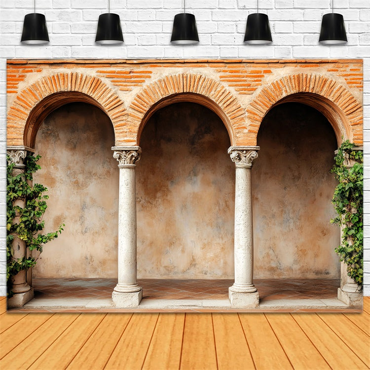 Vintage Photography Backdrop Rustic Brick Cloister Backdrop UK LXX57-191