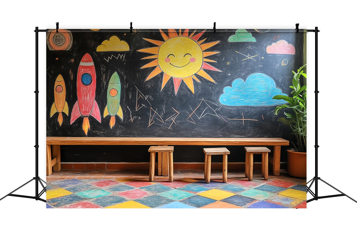 Chalkboard Backdrop Crayon Sky Rocket Fun Backdrop UK LXX57-20