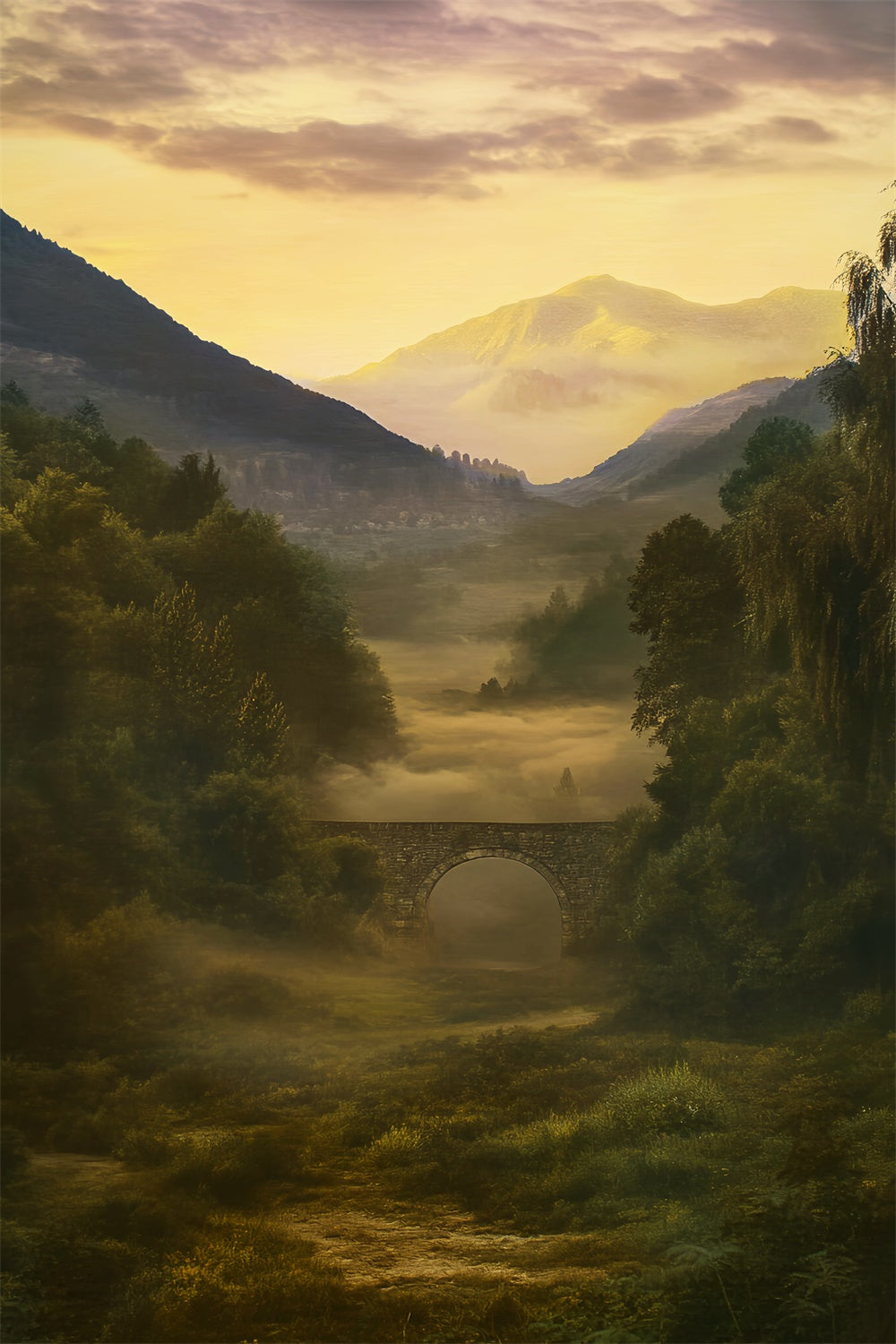 Vintage Backdrops Morning Haze Scenic Trail Backdrop UK LXX57-200