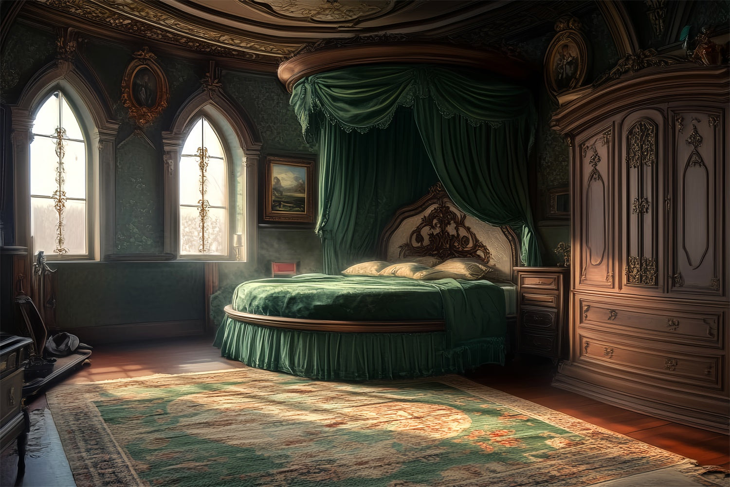 Victorian Backdrop Regal Emerald Bedroom Vintage Backdrop UK LXX57-204