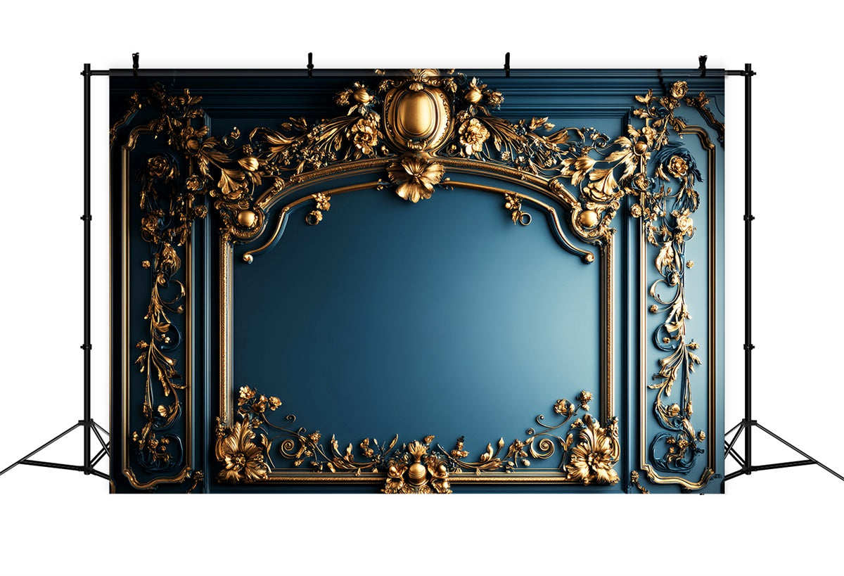 Baroque Backdrop Opulent Blue Gilded Vintage Wall Backdrop UK LXX57-207