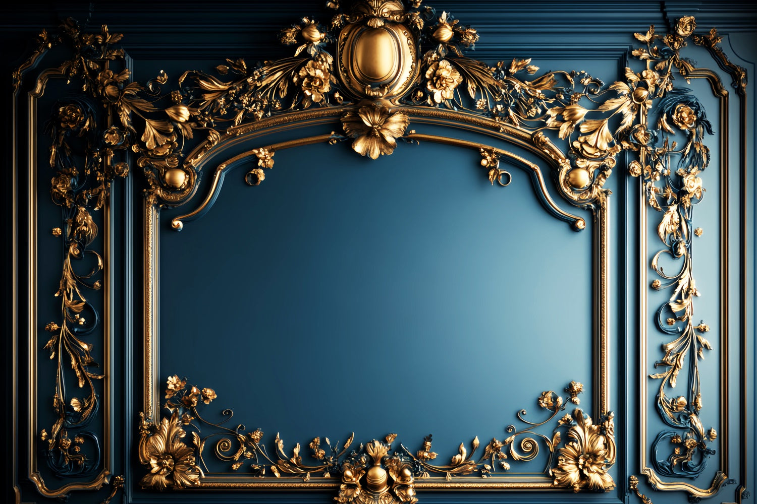 Baroque Backdrop Opulent Blue Gilded Vintage Wall Backdrop UK LXX57-207