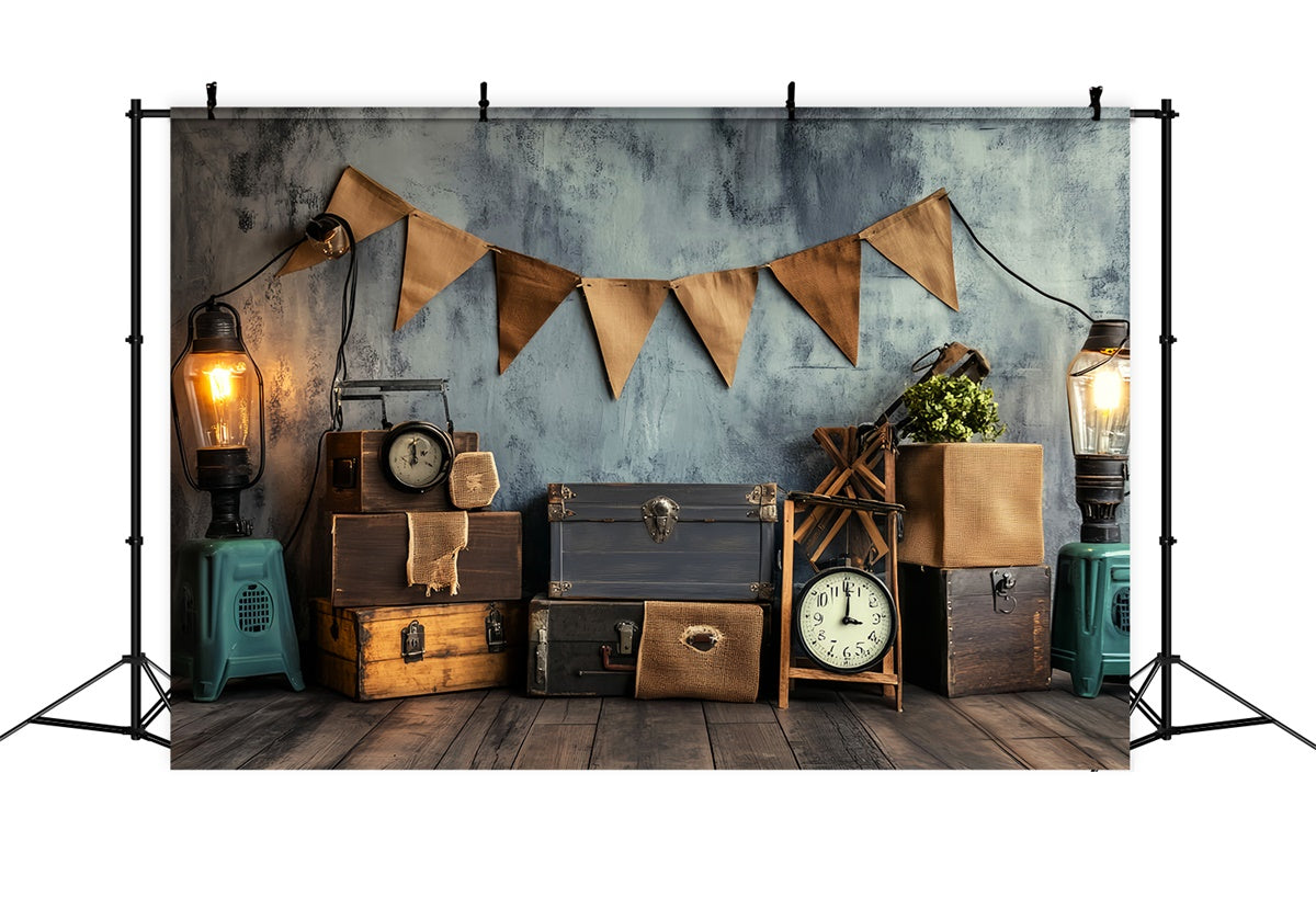 Retro Photo Backdrop Banner Clock Vintage Backdrops UK LXX57-213
