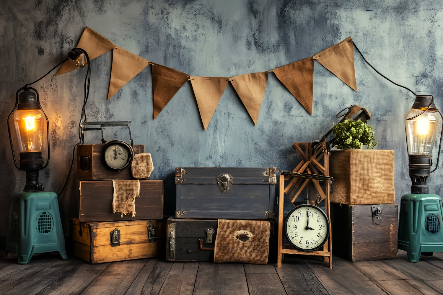 Retro Photo Backdrop Banner Clock Vintage Backdrops UK LXX57-213