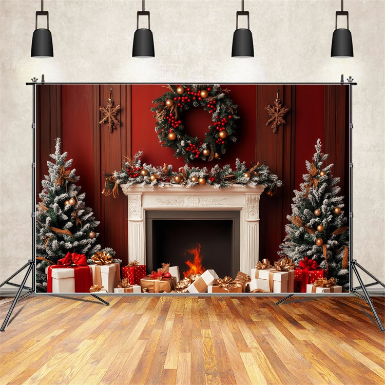 Classic Backdrop Red Christmas Hearth Vintage Backdrop UK LXX57-214