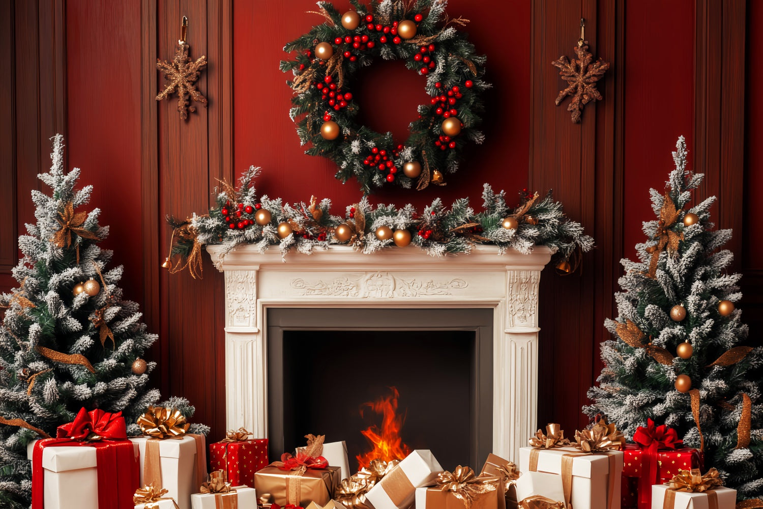 Classic Backdrop Red Christmas Hearth Vintage Backdrop UK LXX57-214