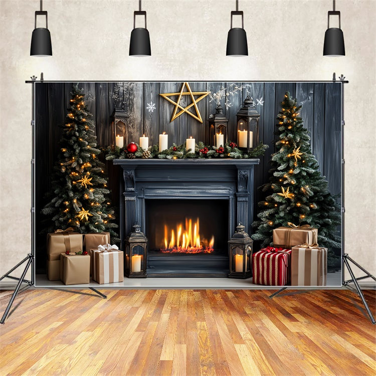 Vintage Christmas Backdrop Cozy Fireplace Backdrop UK LXX57-215