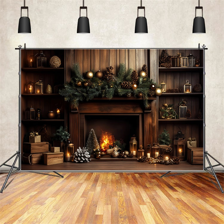 Vintage Christmas Backdrop Pine Hearth Holiday Backdrop UK LXX57-218