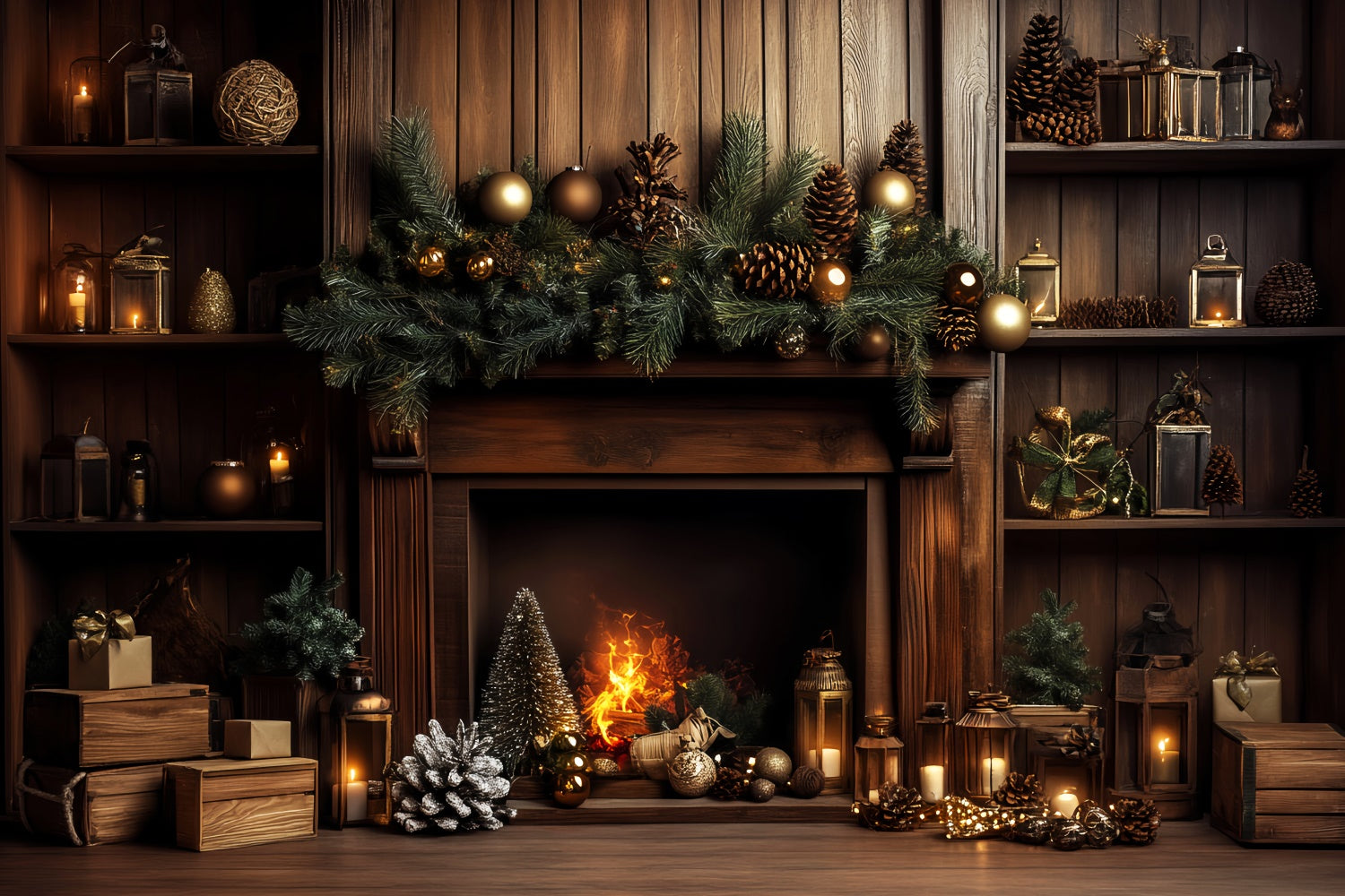 Vintage Christmas Backdrop Pine Hearth Holiday Backdrop UK LXX57-218