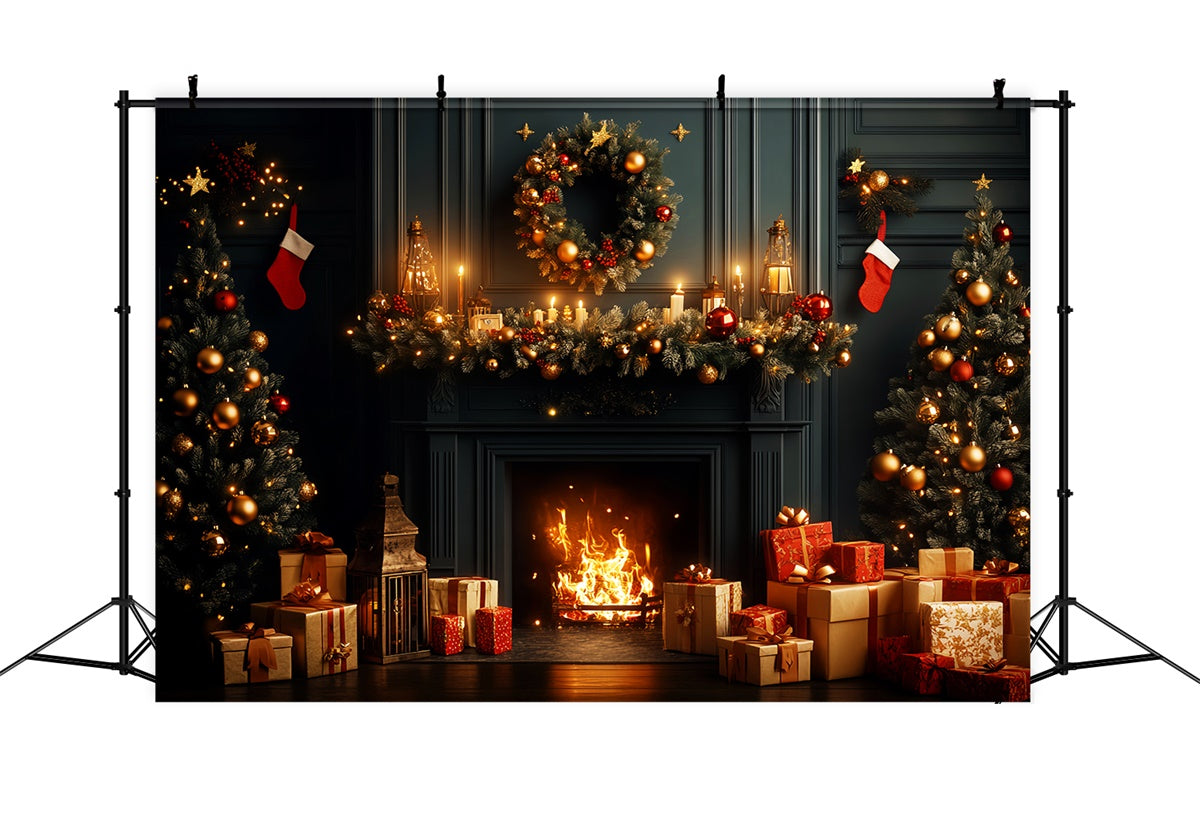 Vintage Christmas Backdrop Festive Wreath Mantel Backdrop UK LXX57-228