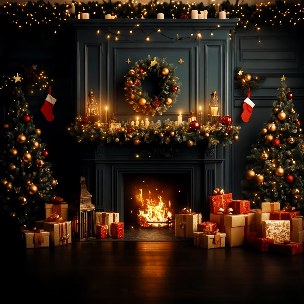 Vintage Christmas Backdrop Festive Wreath Mantel Backdrop UK LXX57-228