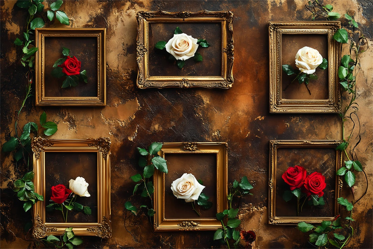 Baroque Backdrop Golden Frame Rose Vintage Wall Backdrop UK LXX57-233