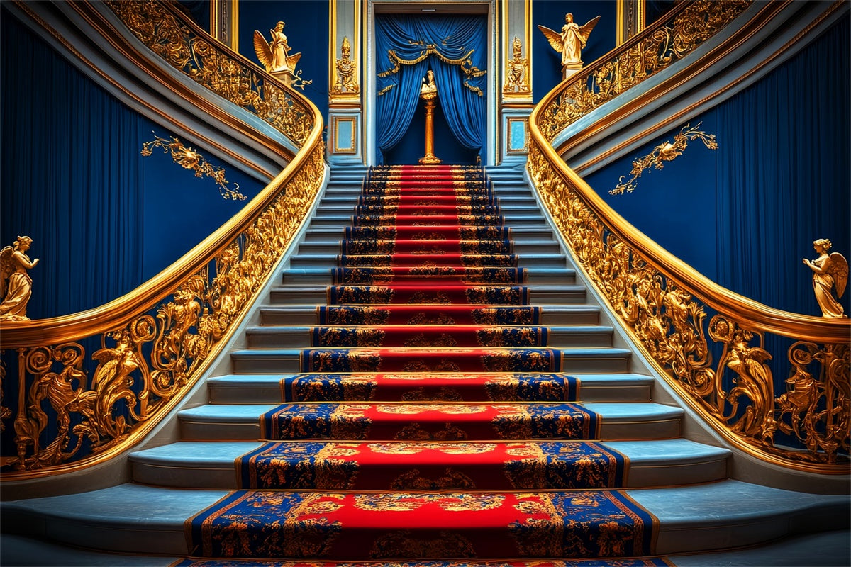 Vintage Backdrop Royal Blue Grand Staircase Backdrop UK LXX57-234