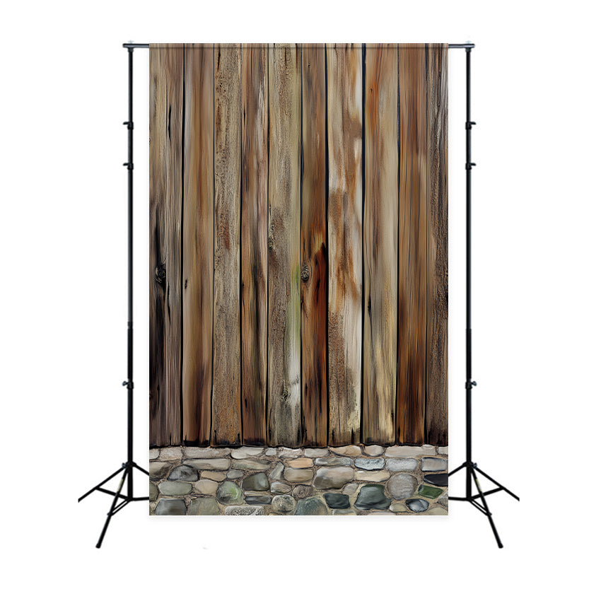 Rustic Wood Backdrop Fence Stone Base Backdrop UK LXX57-305