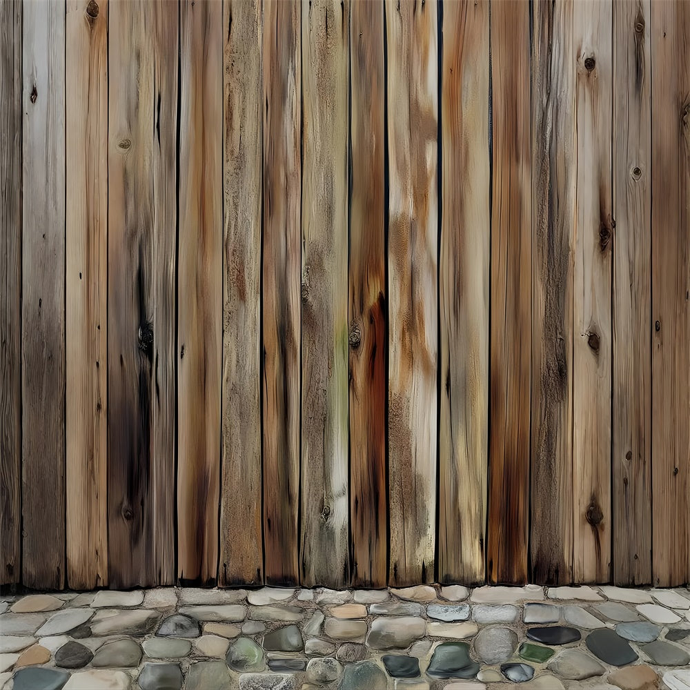 Rustic Wood Backdrop Fence Stone Base Backdrop UK LXX57-305