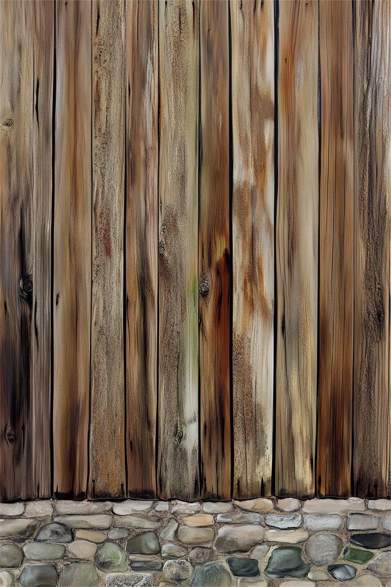 Rustic Wood Backdrop Fence Stone Base Backdrop UK LXX57-305