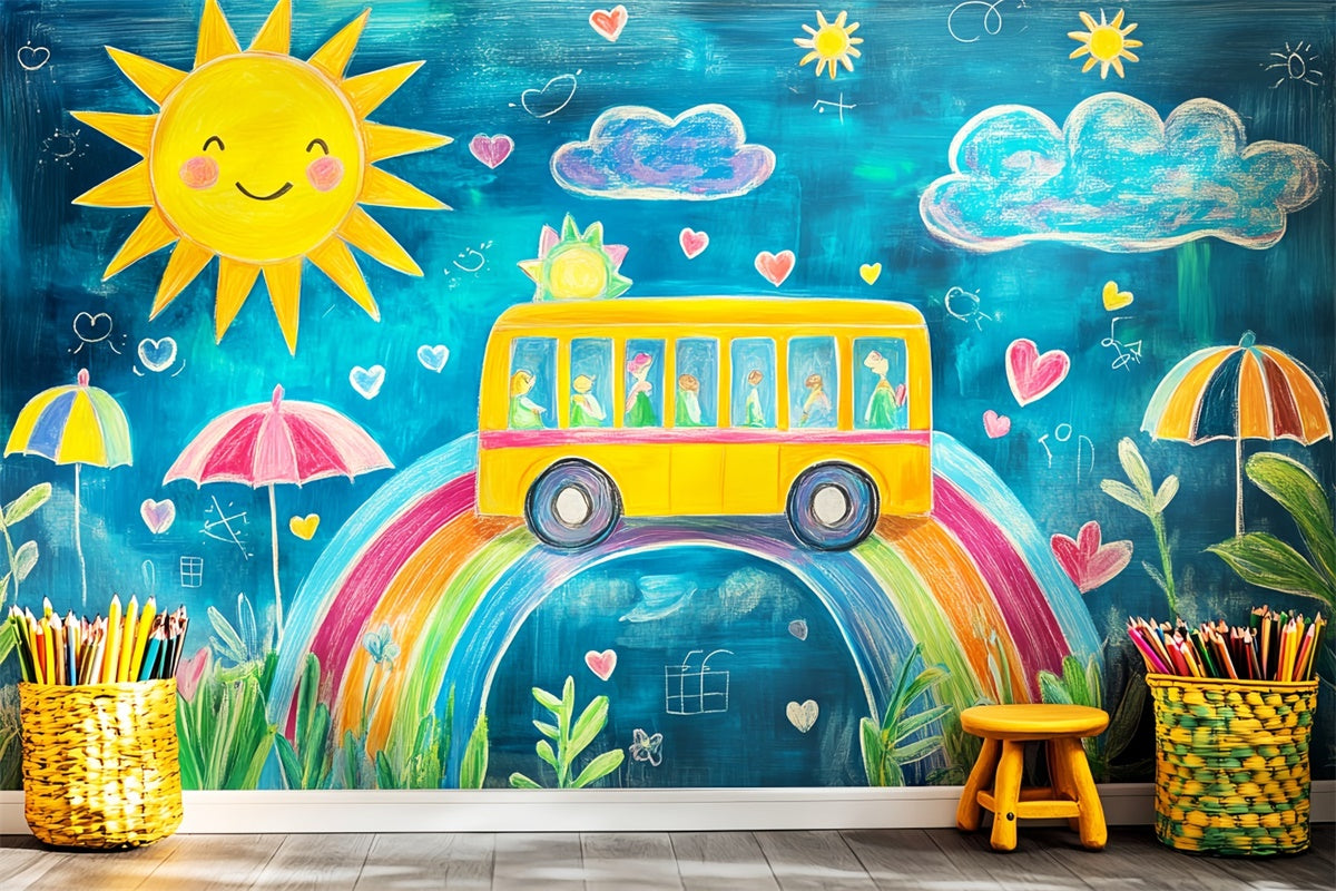 Back To School Backdrop Happy Bus Adventure Backdrop UK LXX57-32