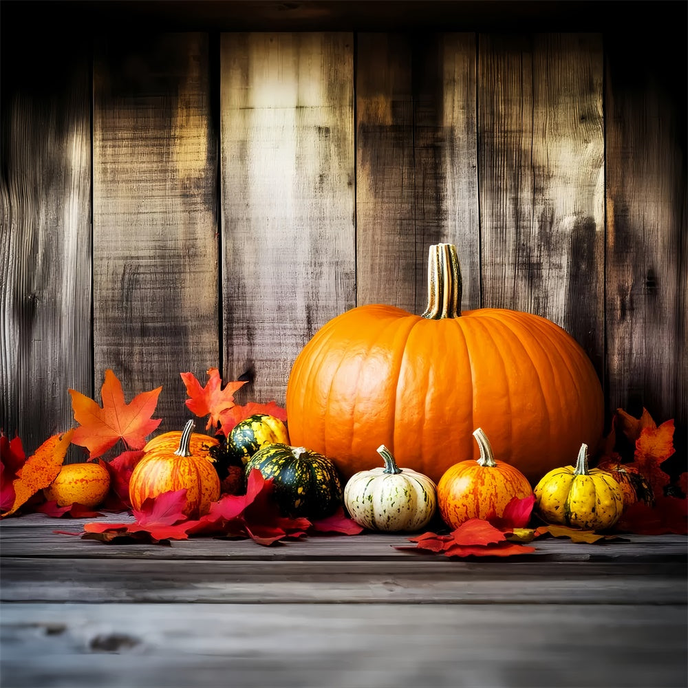 Thanksgiving Day Backdrop Pumpkin Setup Fall Leaves Backdrop UK LXX57-328