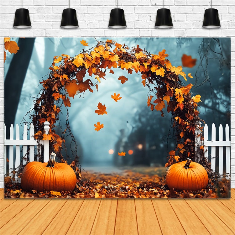Backdrop For Thanksgiving Pumpkin Path Misty Forest Backdrop UK LXX57-332