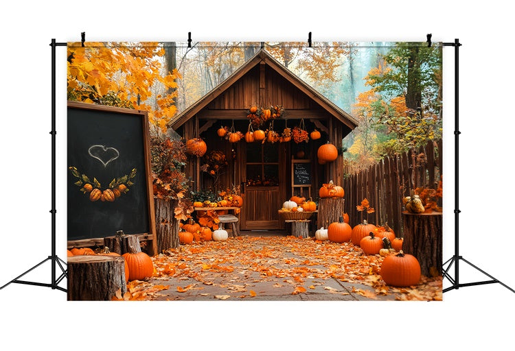 Thanksgiving Backdrop Pumpkin Porch Forest Cabin Backdrop UK LXX57-333