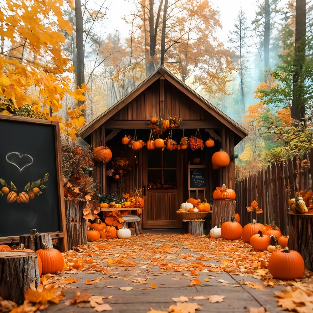 Thanksgiving Backdrop Pumpkin Porch Forest Cabin Backdrop UK LXX57-333