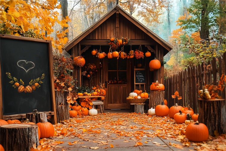 Thanksgiving Backdrop Pumpkin Porch Forest Cabin Backdrop UK LXX57-333