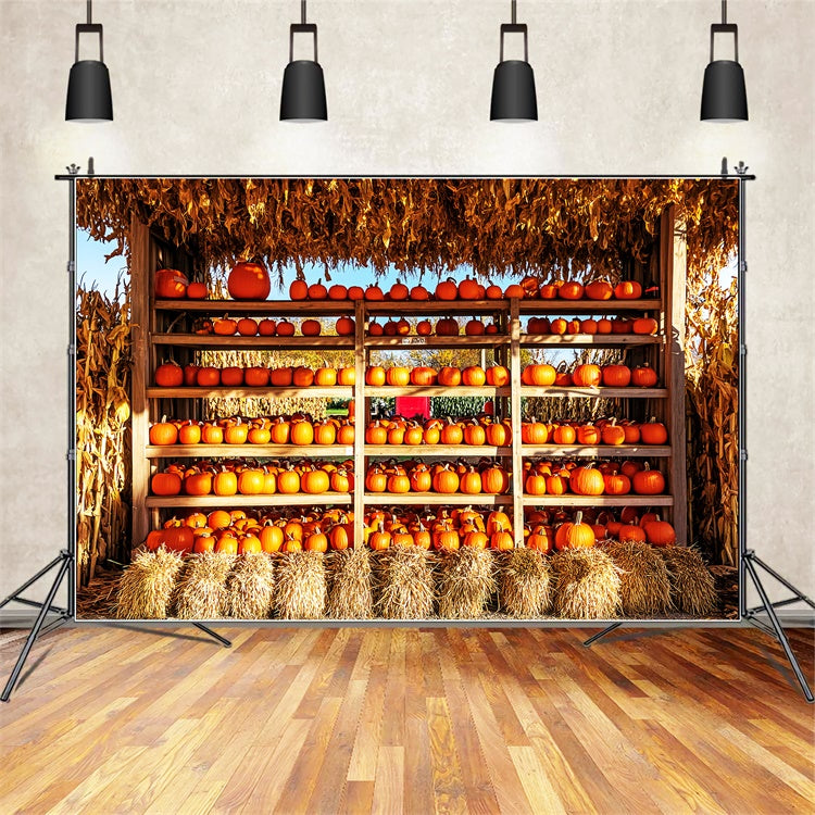 Photography Thanksgiving Backdrop Pumpkin Shed Market Backdrop UK LXX57-354