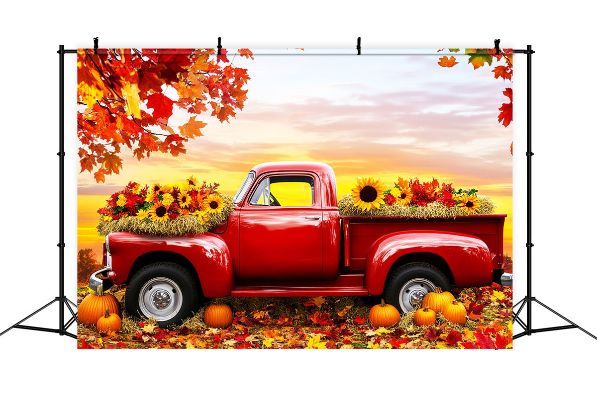 Thanksgiving Day Backdrop Red Truck Harvest Fall Backdrop UK LXX57-368