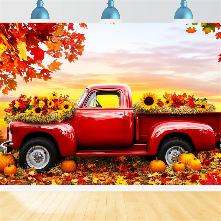 Thanksgiving Day Backdrop Red Truck Harvest Fall Backdrop UK LXX57-368
