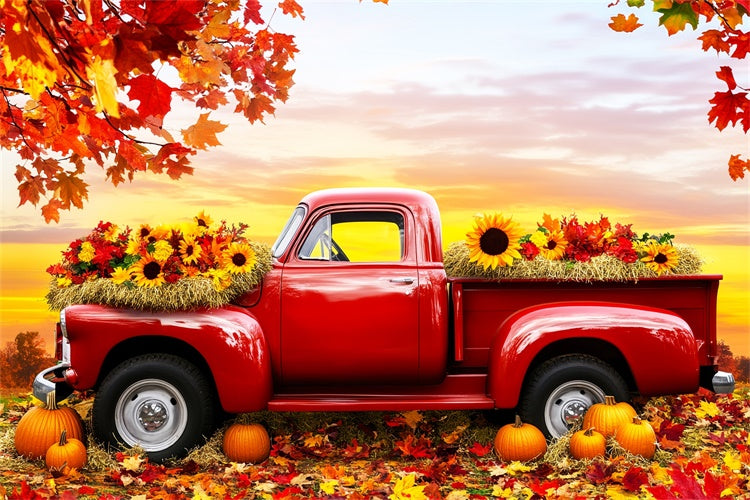 Thanksgiving Day Backdrop Red Truck Harvest Fall Backdrop UK LXX57-368