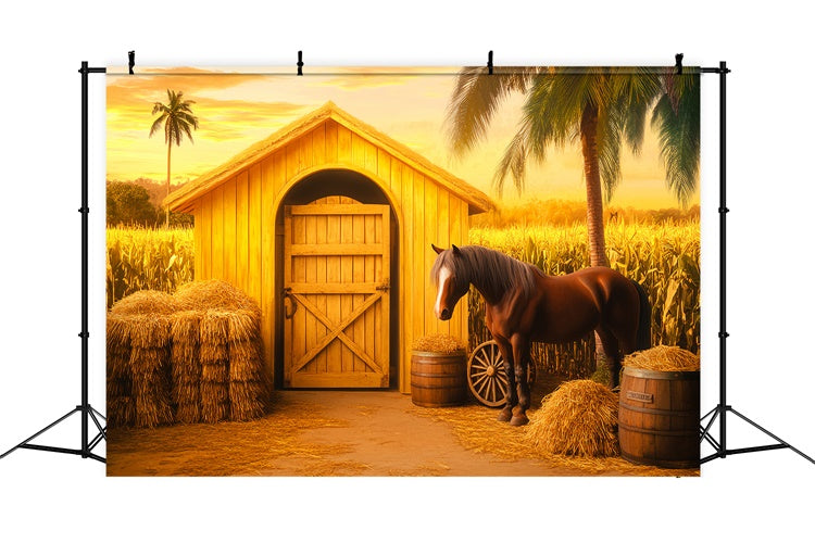Barn Backdrops Golden Cornfield Horse Backdrop UK LXX57-372