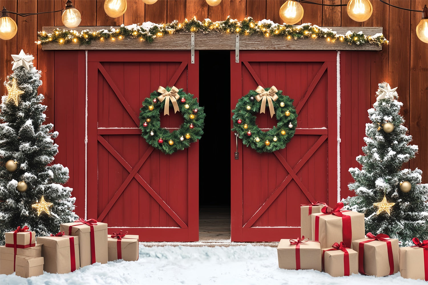 Barn Photo Backdrop Snowy Gift Christmas Backdrop UK LXX57-377