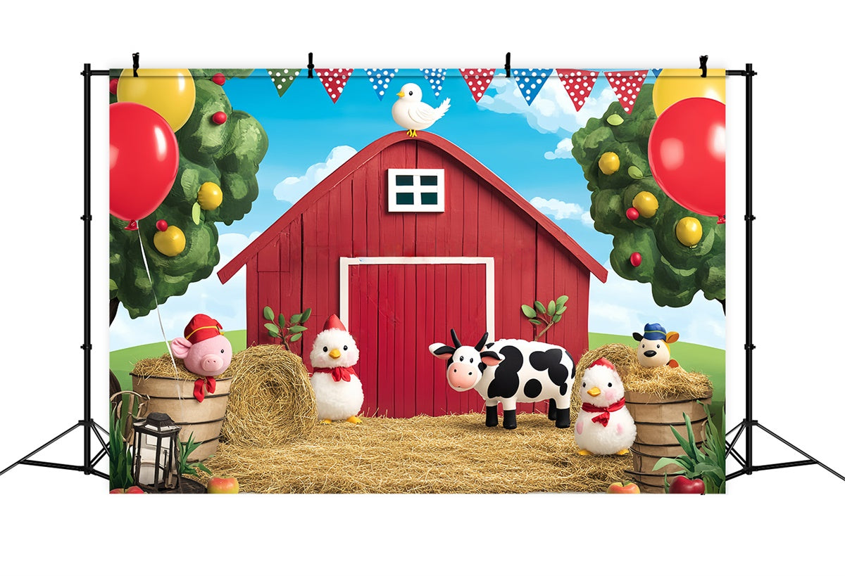 Barn Photo Backdrop Cartoon Farm Party Backdrop UK LXX57-379