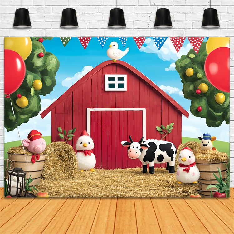 Barn Photo Backdrop Cartoon Farm Party Backdrop UK LXX57-379