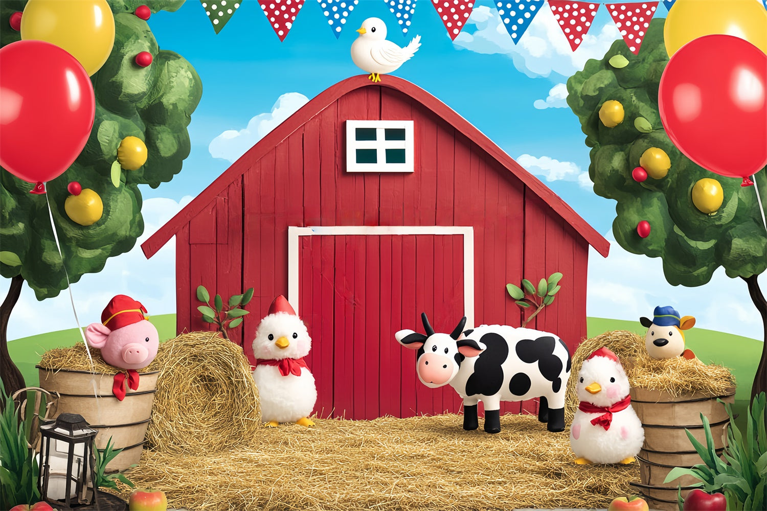 Barn Photo Backdrop Cartoon Farm Party Backdrop UK LXX57-379